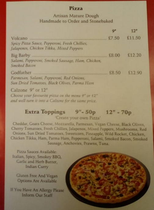 Pizza menu page 2